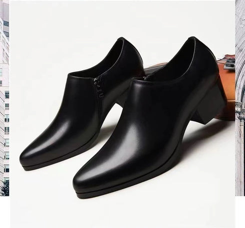 Men's Leather Business Shoes Slip-On Pointed Toe Loafers for Weddings and Daily Wear